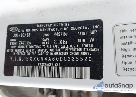2013 Kia Optima Sx from USA, damaged, VIN 5XXGR4A60DG235520